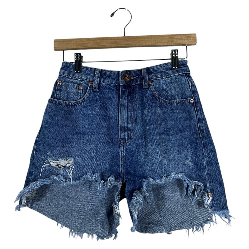 One Teaspoon Legend Distressed Frayed Denim Shorts Blue Boho Edgy Size 22